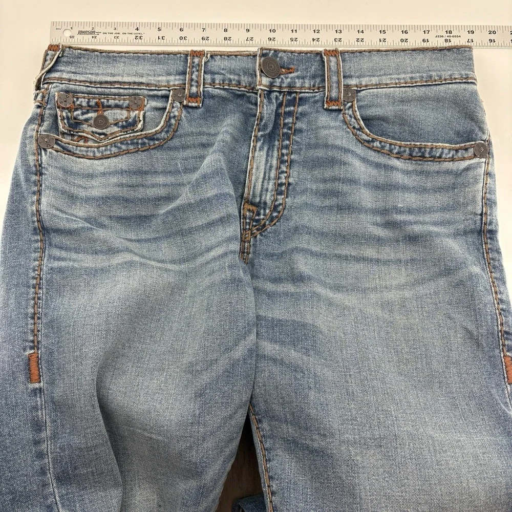 True Religion Rocco Relaxed Skinny Jeans 36X34 Thick Stitch Big T Flap Pocket